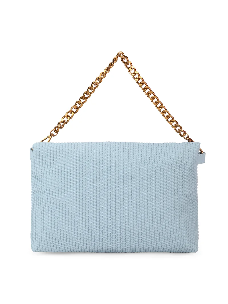 globus  Globus Women Blue Textured Chain Handle Rectangular Party Shoulder Bag With Detachable Strap  | Best Price UAE
